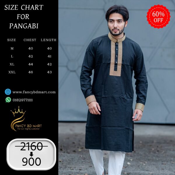 Black Viscose-Cotton Premium Embroidery Panjabi