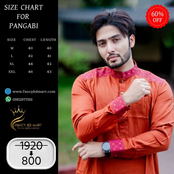 Orange Color Twill-Cotton Premium Embroidery Panjabi