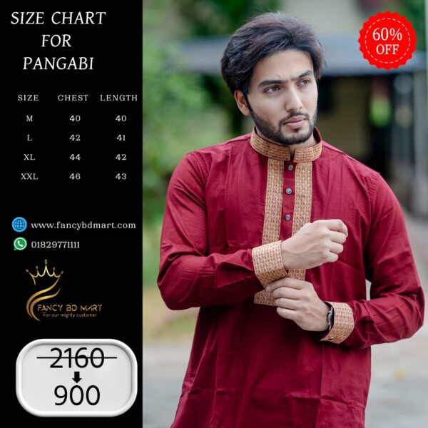 Maroon Viscose-Cotton Premium Embroidery Panjabi