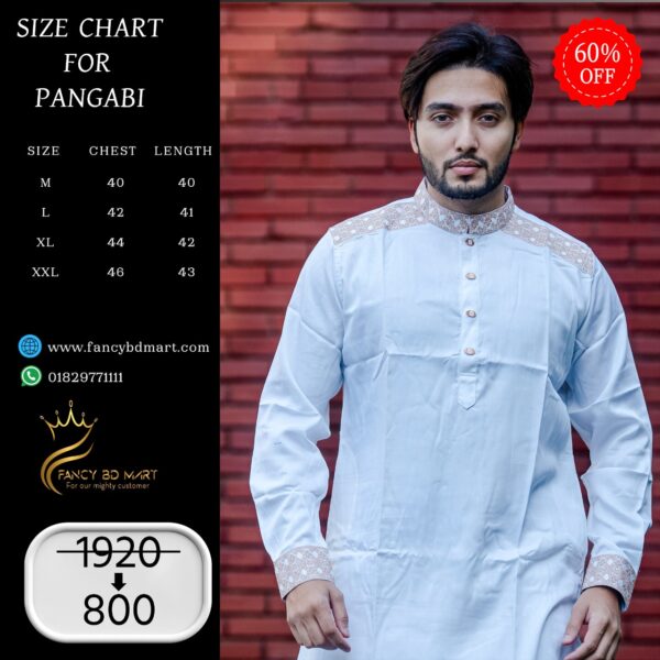 White Color Twill-Cotton Premium Embroidery Panjabi