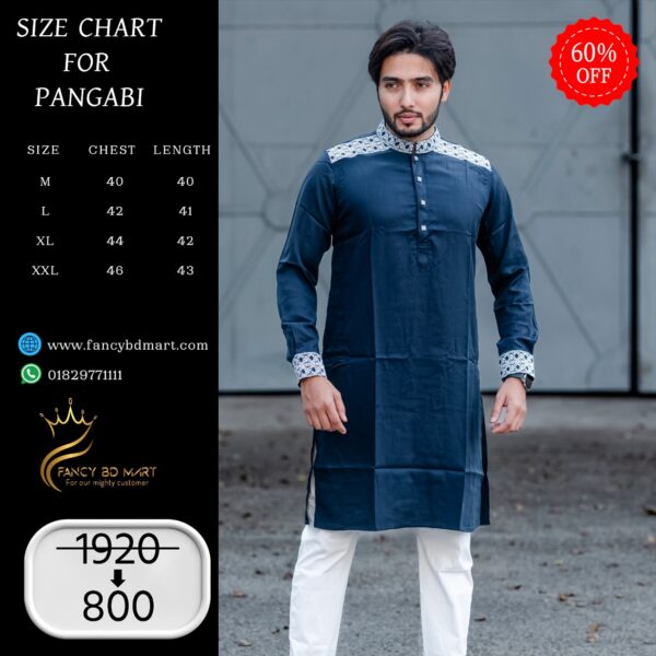 Dark Blue Color Twill-Cotton Premium Embroidery Panjabi