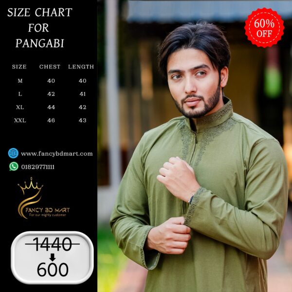 Olive Printed Premium Embroidery Panjabi
