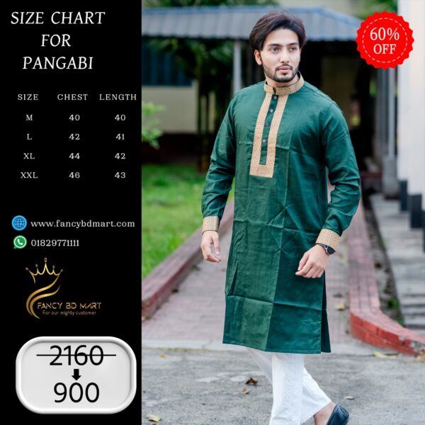 Green Viscose-Cotton Premium Embroidery Panjabi