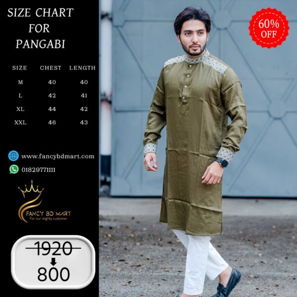Dark Grey Color Twill-Cotton Premium Embroidery Panjabi