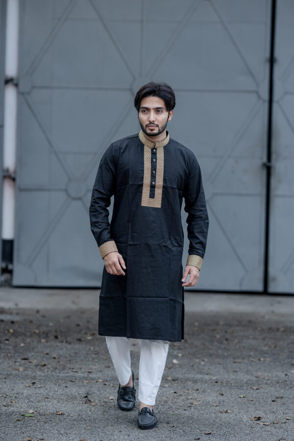Black Viscose-Cotton Premium Embroidery Panjabi - Image 2