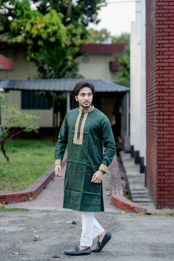 Green Viscose-Cotton Premium Embroidery Panjabi - Image 2